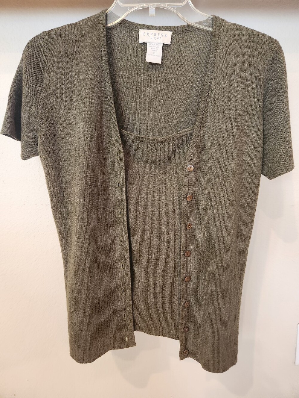 Express Olive Green Knit Button Cardigan & Tank Set